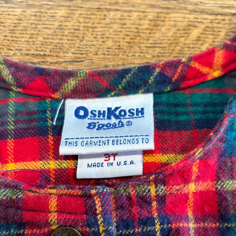 Vintage OshKosh B'gosh Flannel Red and Green Plaid Jumper Size 3T - Picture 2 of 10